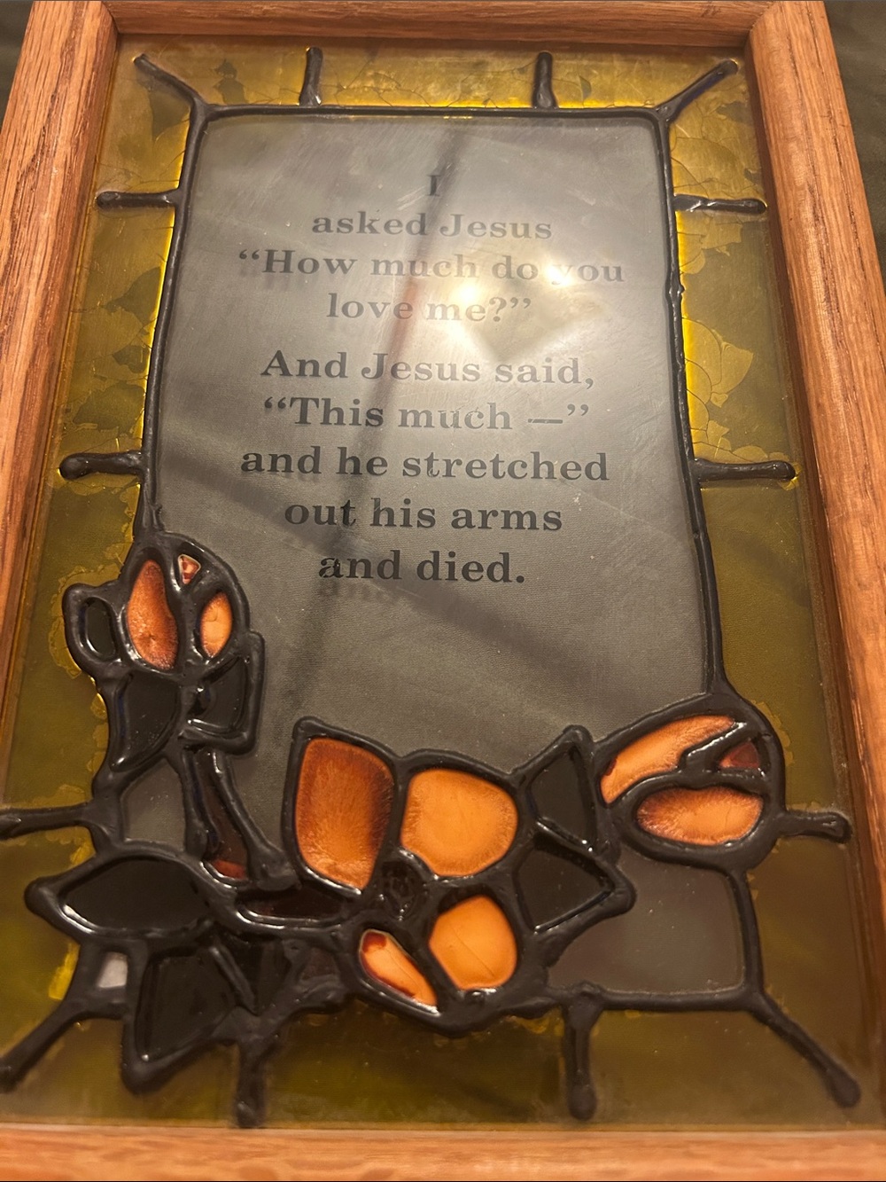 vintage Religious Stained Glass Wall Art - Amber and Black